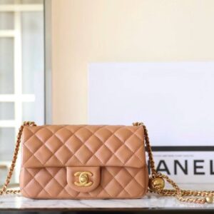 Chanel-Inspired Classic Flap Bag – Caramel Gold Edition