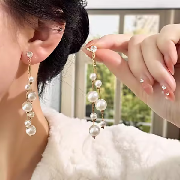 Pearl & Diamond Drop Earrings - Image 5