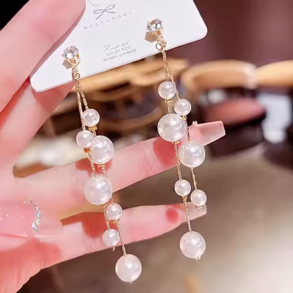Pearl & Diamond Drop Earrings - Image 3