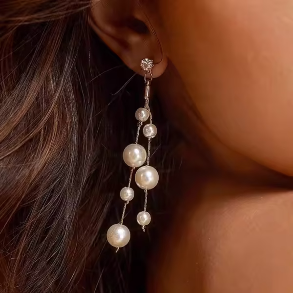 Pearl & Diamond Drop Earrings - Image 2